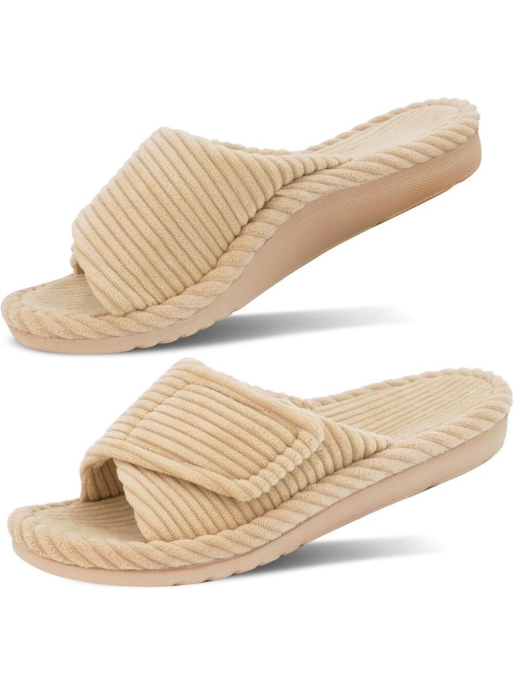 Women's Camel Orthopedic Arch Support Slippers Fuzzy Memory Foam Open Toe Slide